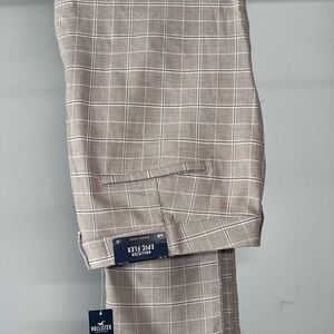 Hollister Men Skinny Fit Chino Brown Plaid Pants 36x32 Epic Flex